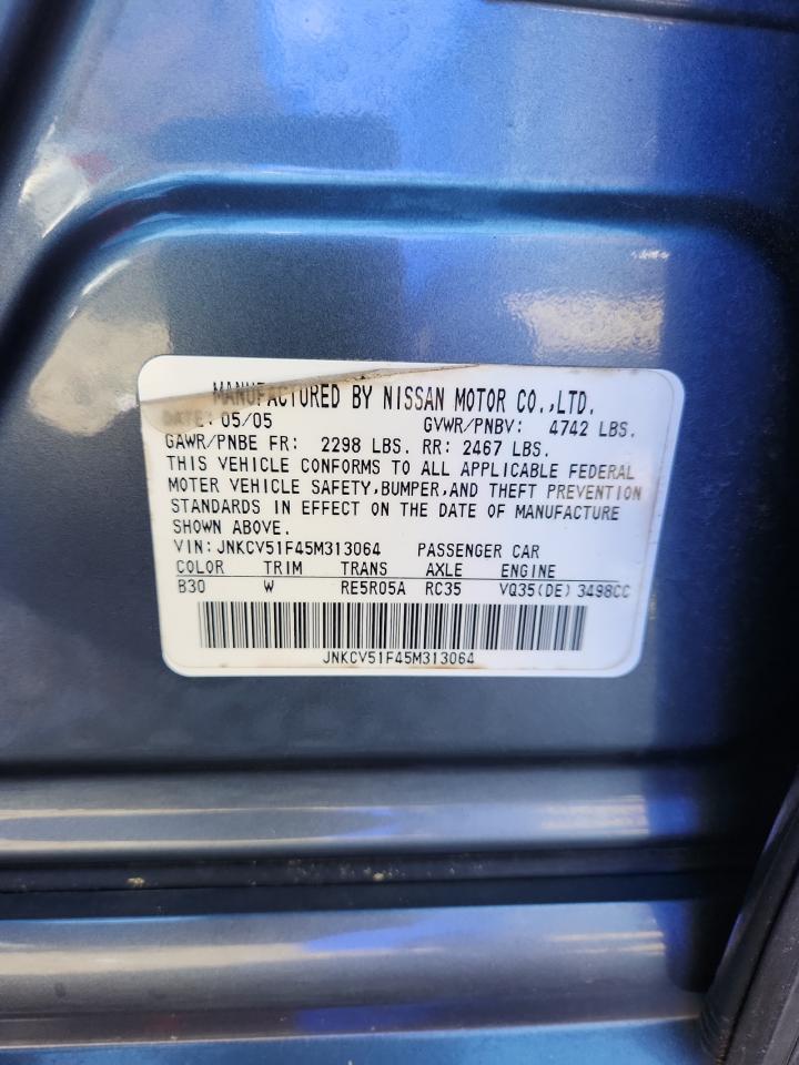 2005 Infiniti G35 VIN: JNKCV51F45M313064 Lot: 92635895