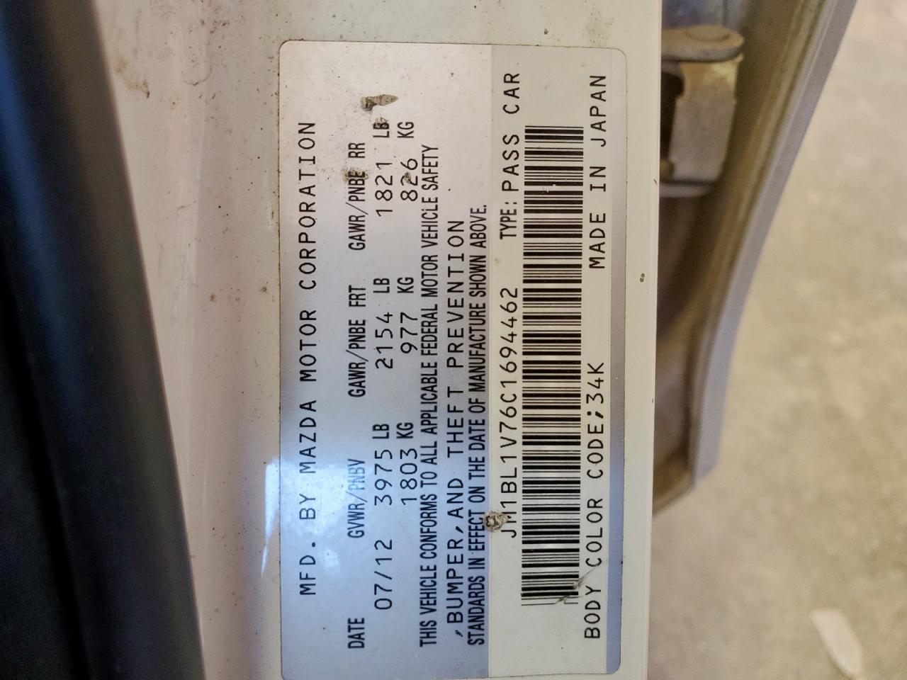 2013 Mazda 3 I VIN: JM1BL1V76C1694462 Lot: 91854605