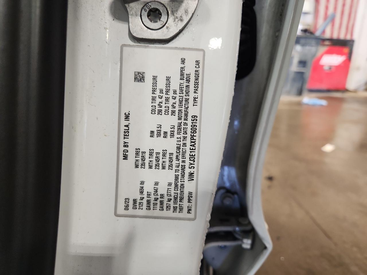 2023 Tesla Model 3 VIN: 5YJ3E1EAXPF609159 Lot: 93315675