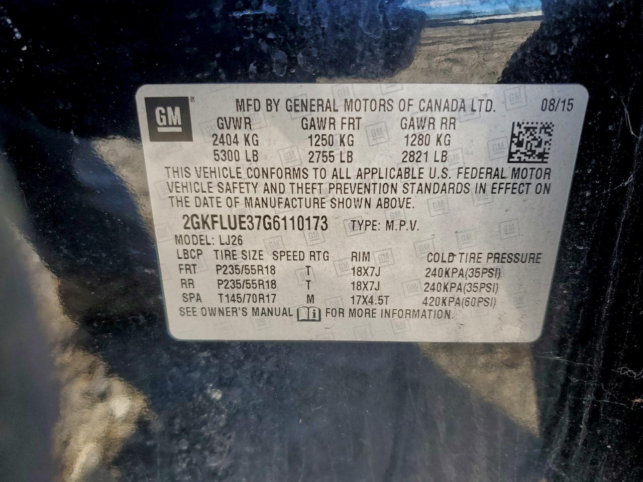 2016 GMC Terrain Slt VIN: 2GKFLUE37G6110173 Lot: 93933025