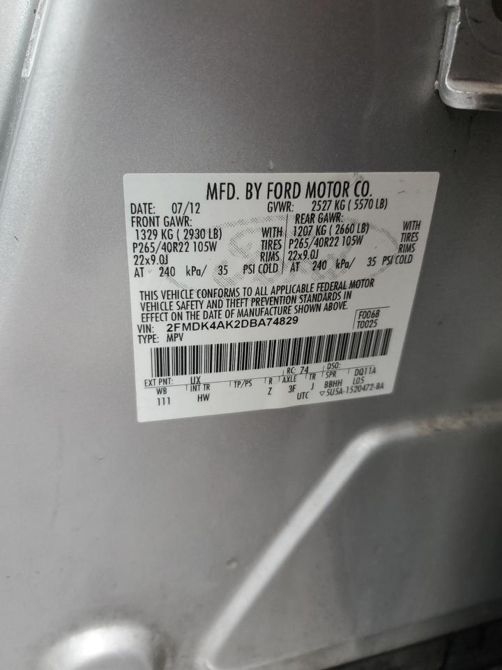 2013 Ford Edge Sport VIN: 2FMDK4AK2DBA74829 Lot: 91635365