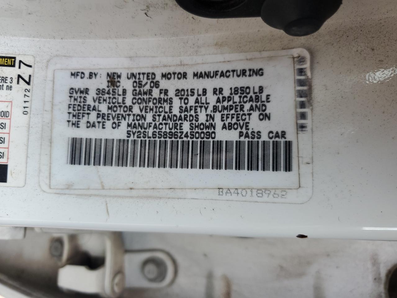 2006 Pontiac Vibe VIN: 5Y2SL65896Z450090 Lot: 91896615