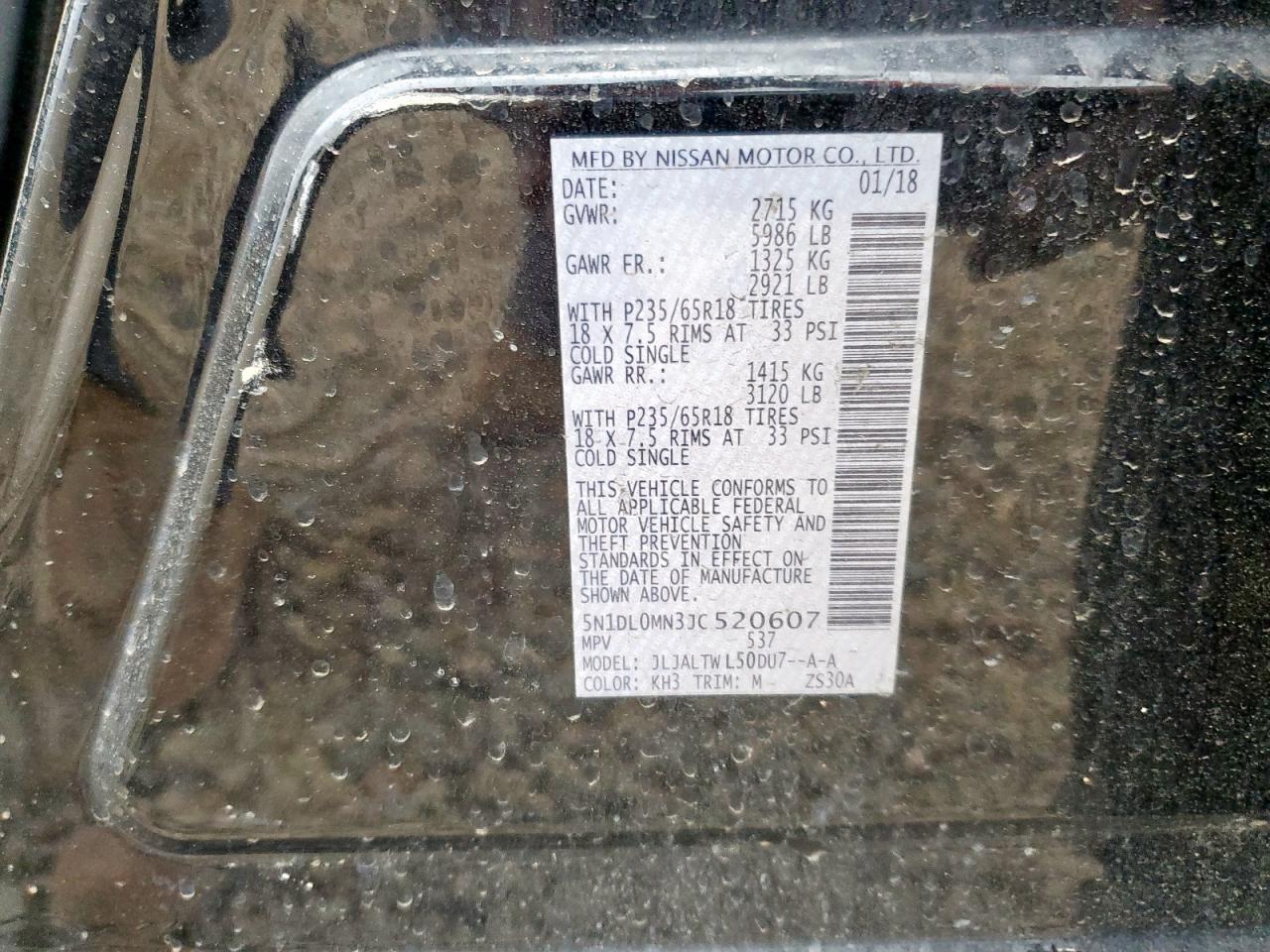 2018 Infiniti Qx60 VIN: 5N1DL0MN3JC520607 Lot: 93976665