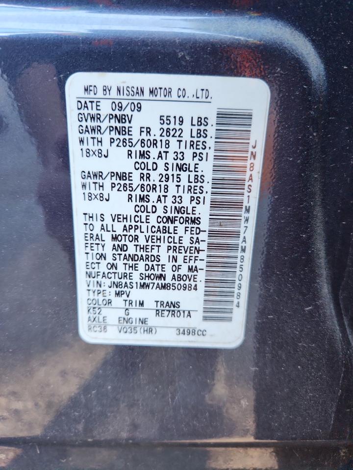 2010 Infiniti Fx35 VIN: JN8AS1MW7AM850984 Lot: 91291195