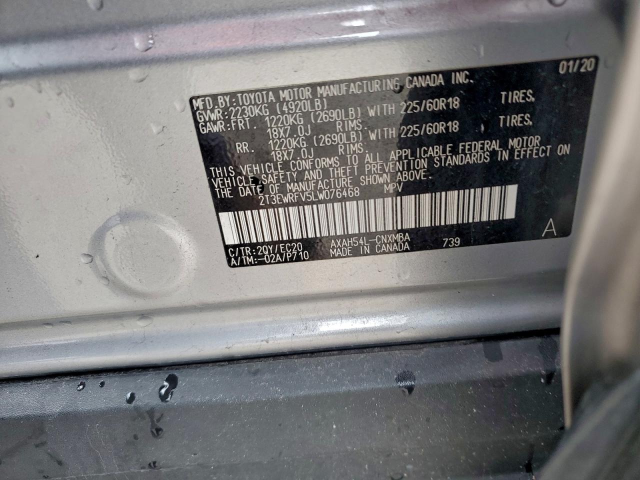 2020 Toyota Rav4 Xse VIN: 2T3EWRFV5LW076468 Lot: 94258925