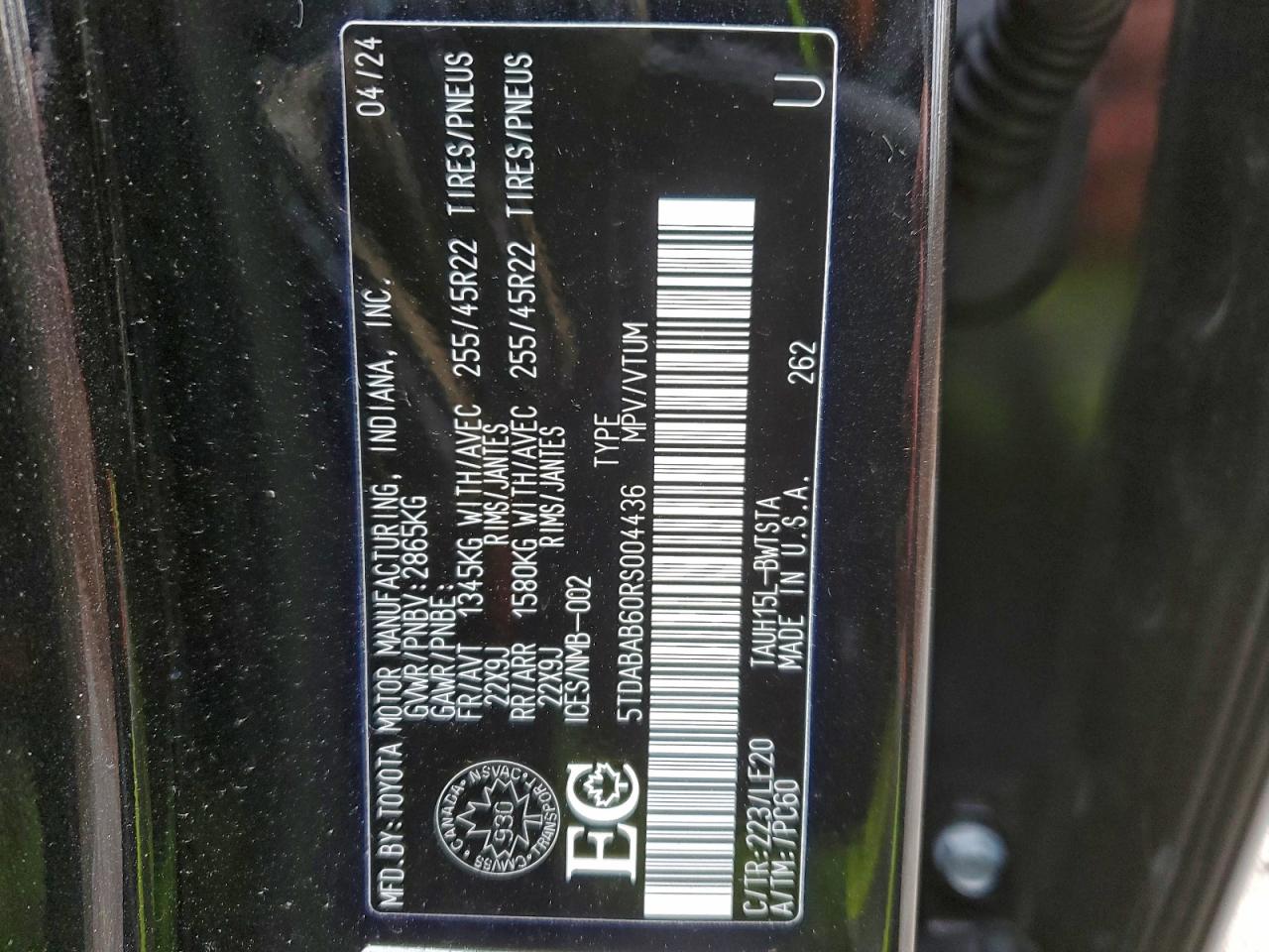 2024 Lexus Tx 500H F Sport Premium VIN: 5TDABAB60RS004436 Lot: 93862435