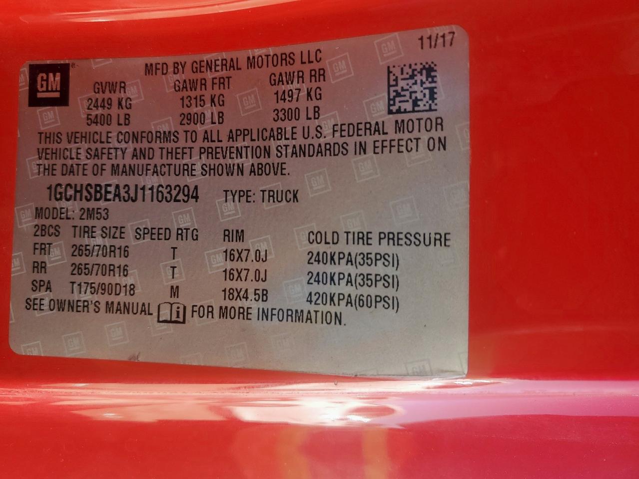 2018 Chevrolet Colorado VIN: 1GCHSBEA3J1163294 Lot: 91663215