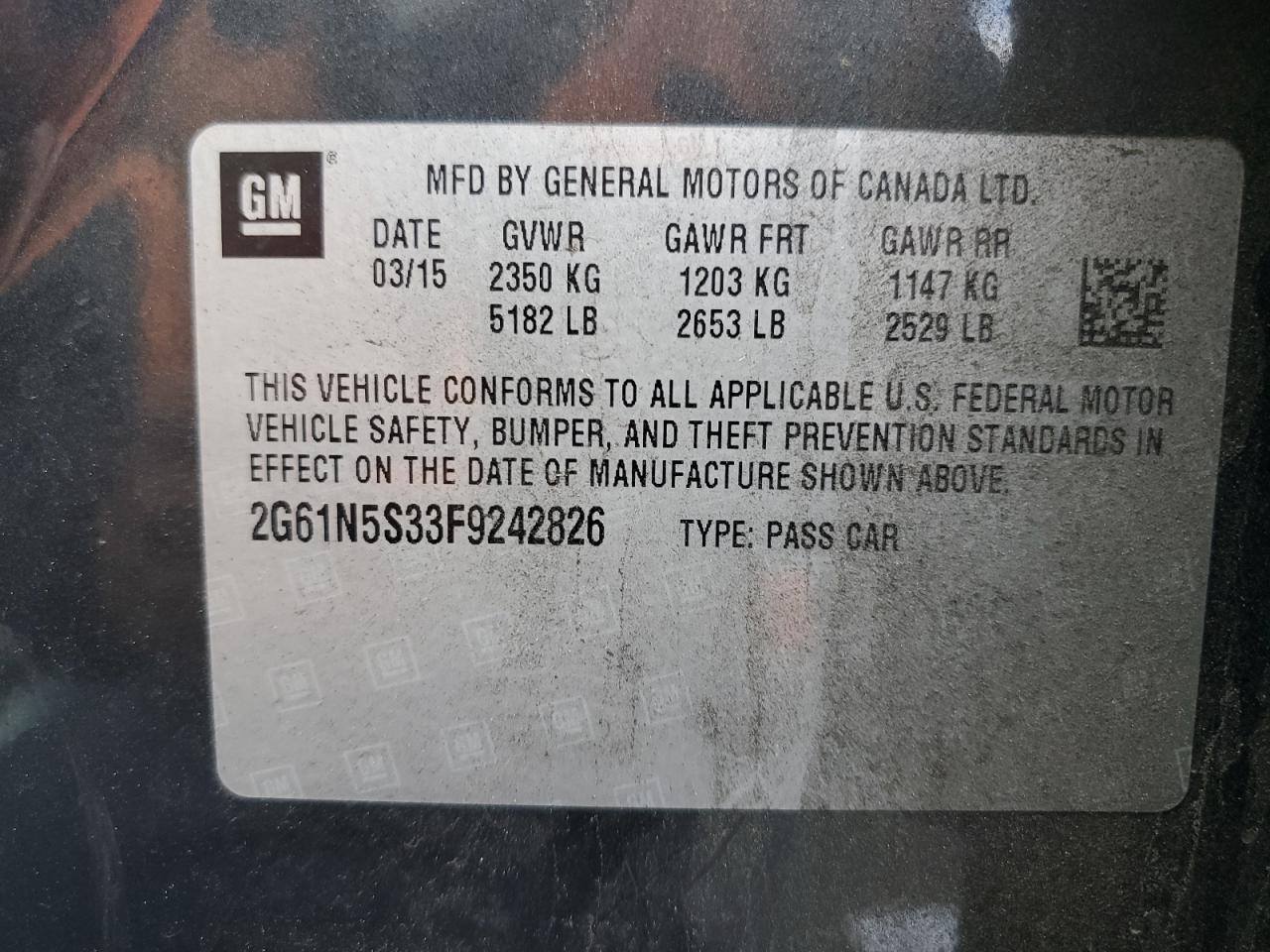 2015 Cadillac Xts Luxury Collection VIN: 2G61N5S33F9242826 Lot: 90855625