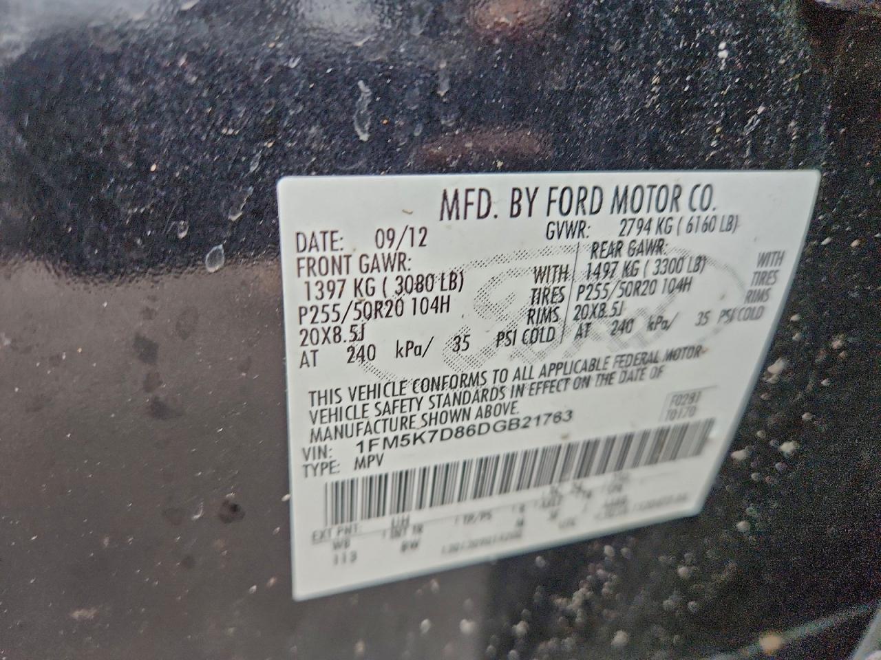 2013 Ford Explorer Xlt VIN: 1FM5K7D86DGB21763 Lot: 93462445