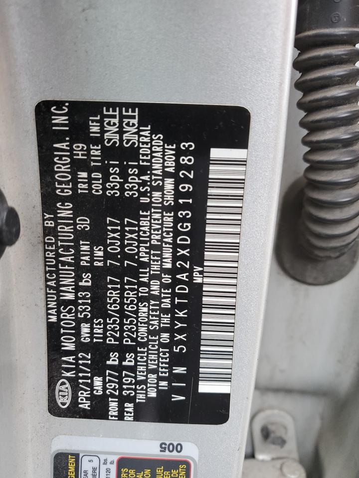 2013 Kia Sorento Lx VIN: 5XYKTDA2XDG319283 Lot: 92855595