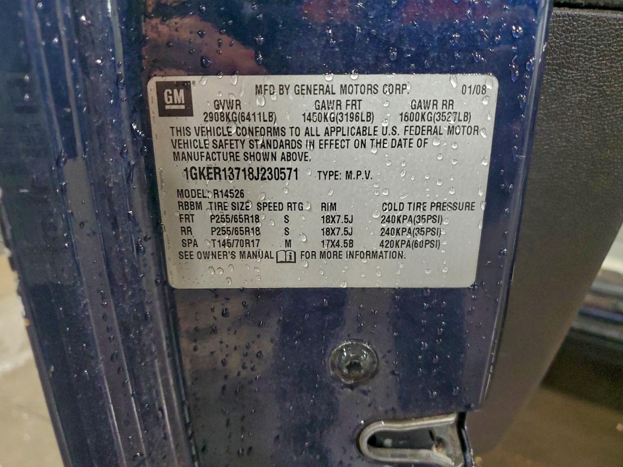 2008 GMC Acadia Sle VIN: 1GKER13718J230571 Lot: 94358565