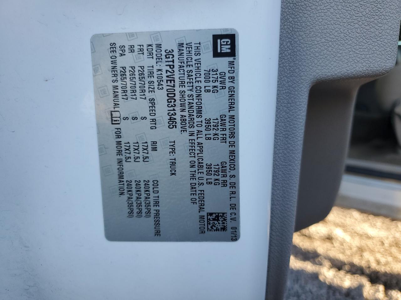 2013 GMC Sierra K1500 Sle VIN: 3GTP2VE70DG313465 Lot: 90926835