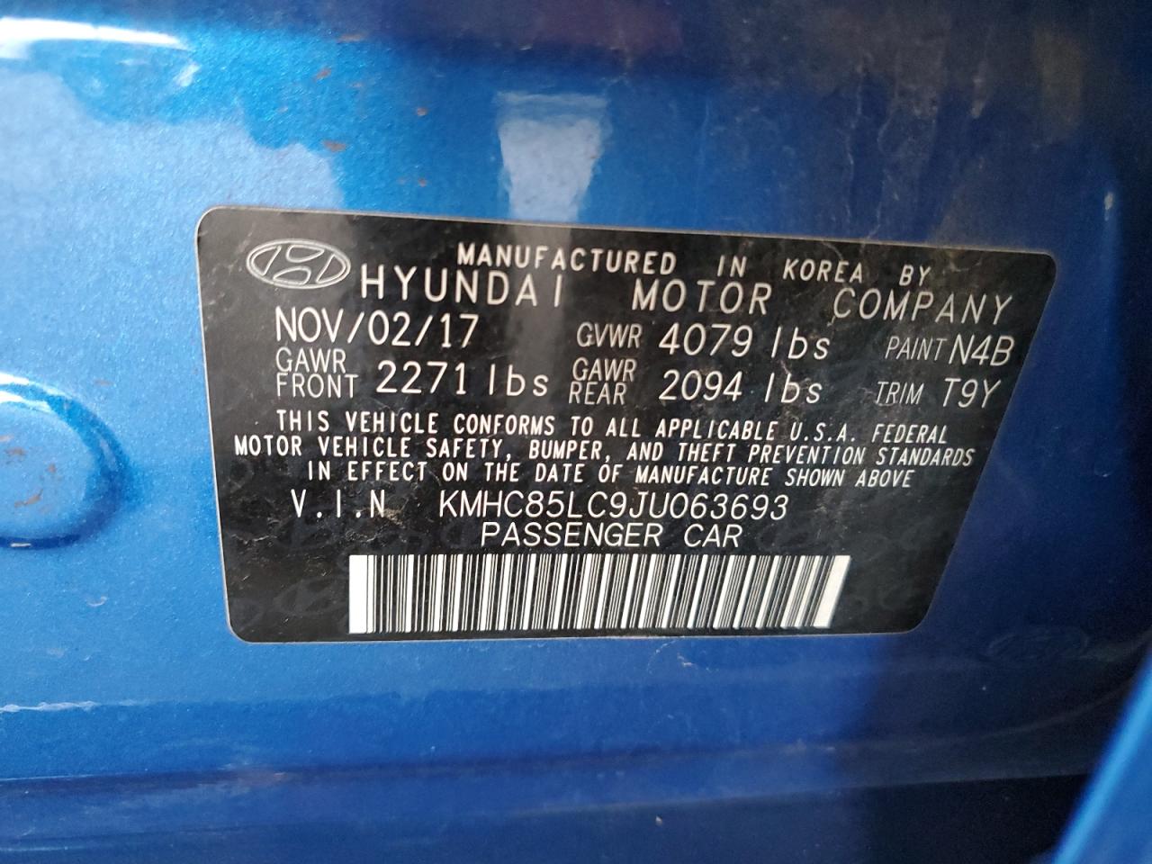 2018 Hyundai Ioniq Limited VIN: KMHC85LC9JU063693 Lot: 92243755