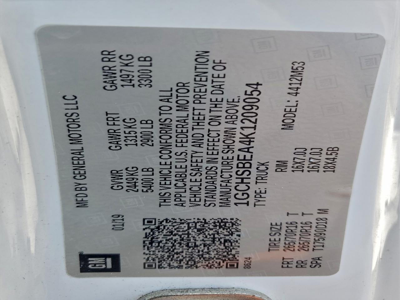 2019 Chevrolet Colorado VIN: 1GCHSBEA4K1209054 Lot: 94519685