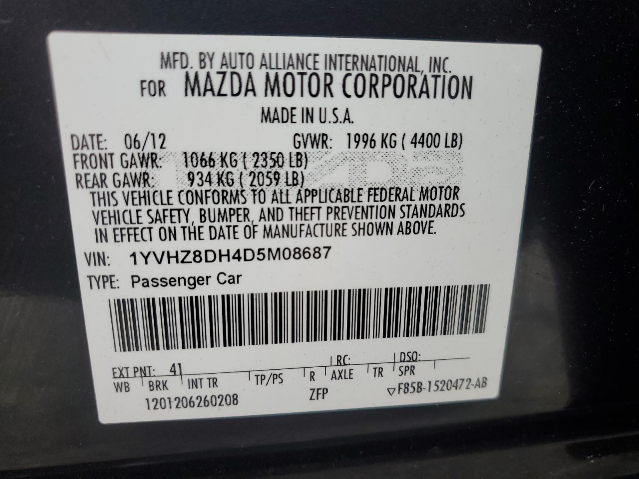 2013 Mazda 6 Touring VIN: 1YVHZ8DH4D5M08687 Lot: 91267505