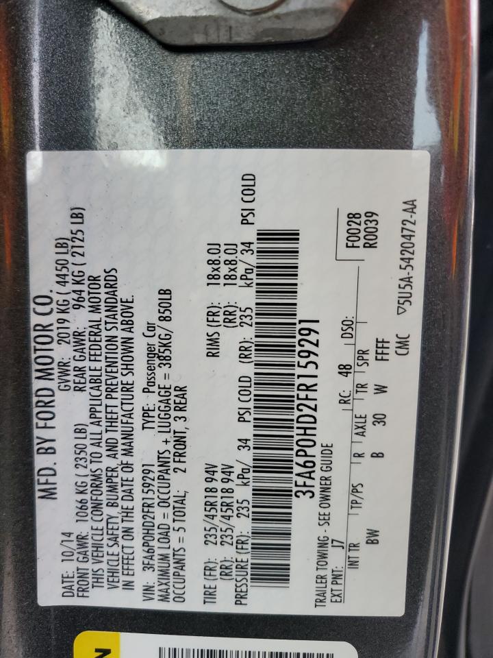 2015 Ford Fusion Se VIN: 3FA6P0HD2FR159291 Lot: 91011345