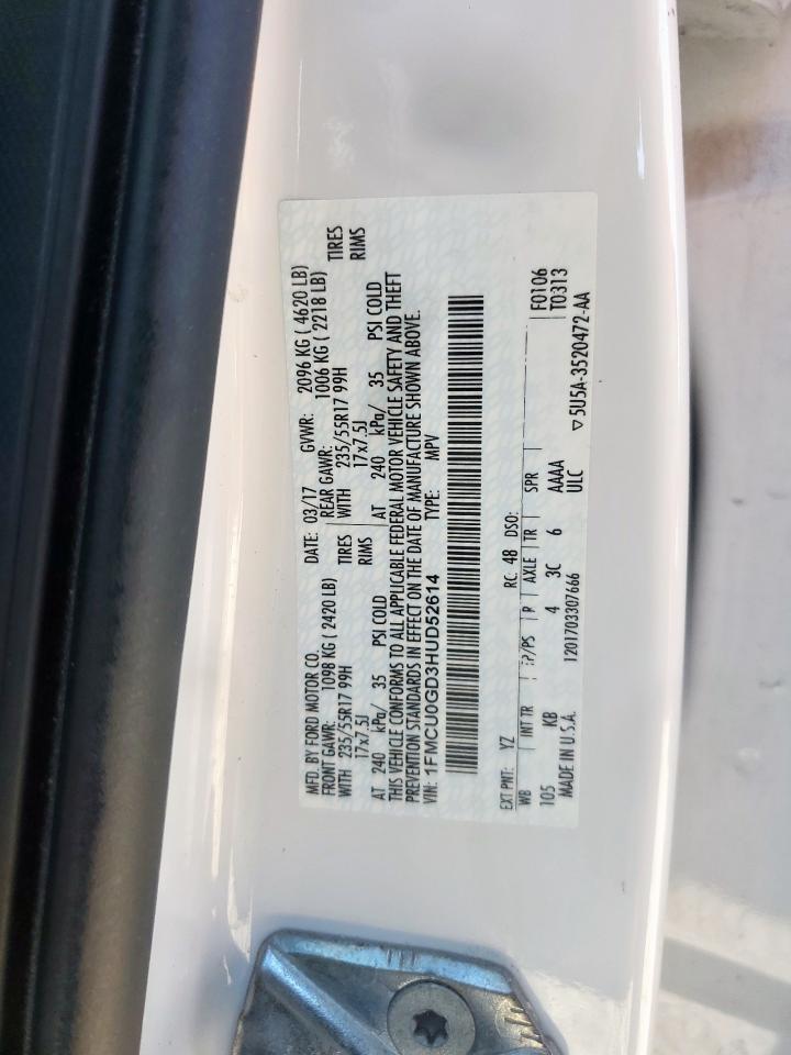 2017 Ford Escape Se VIN: 1FMCU0GD3HUD52614 Lot: 90504055