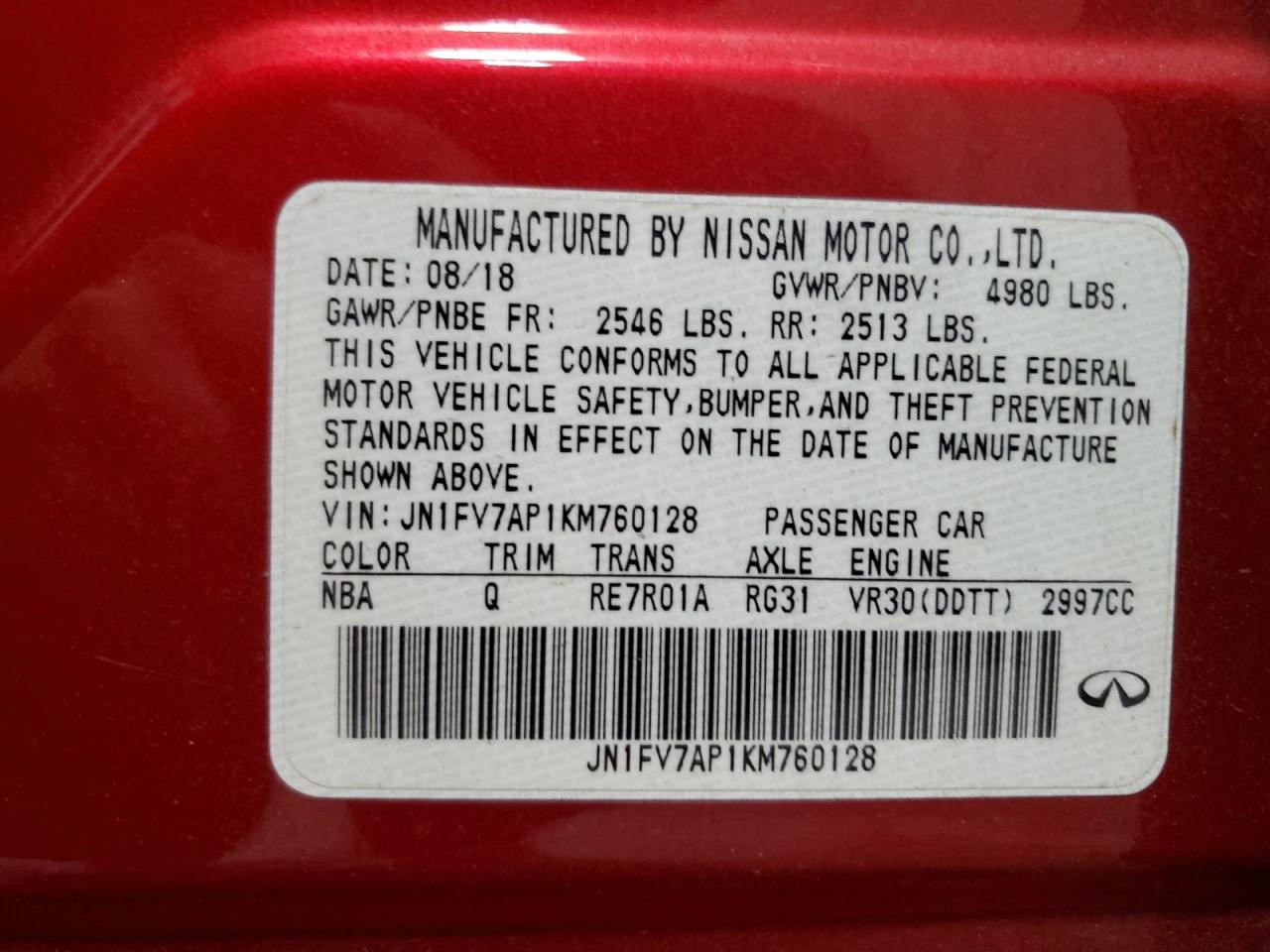 2019 Infiniti Q50 Red Sport 400 VIN: JN1FV7AP1KM760128 Lot: 90980155