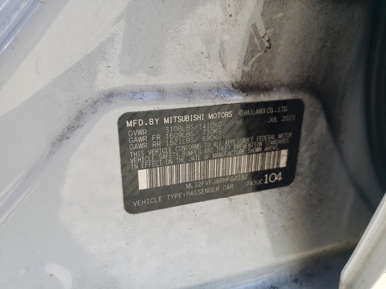 2024 Mitsubishi Mirage G4 Se VIN: ML32FVFJ8RHF02232 Lot: 93124275