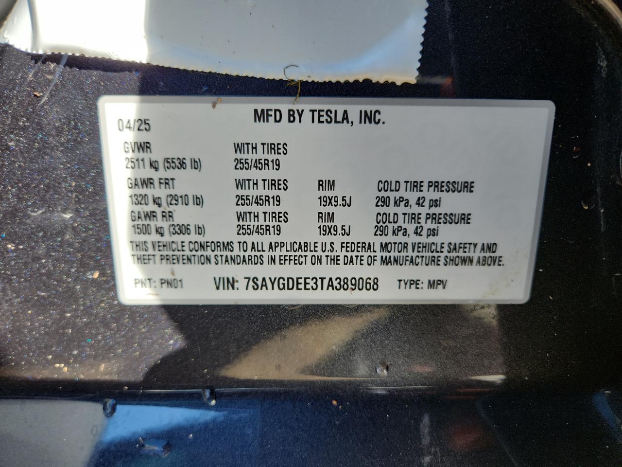 2026 Tesla Model Y VIN: 7SAYGDEE3TA389068 Lot: 90773585