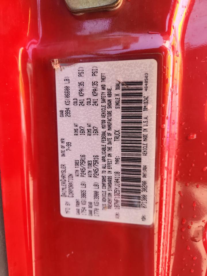 2000 Dodge Ram 1500 VIN: 1B7HF13Z5YJ104118 Lot: 92265685