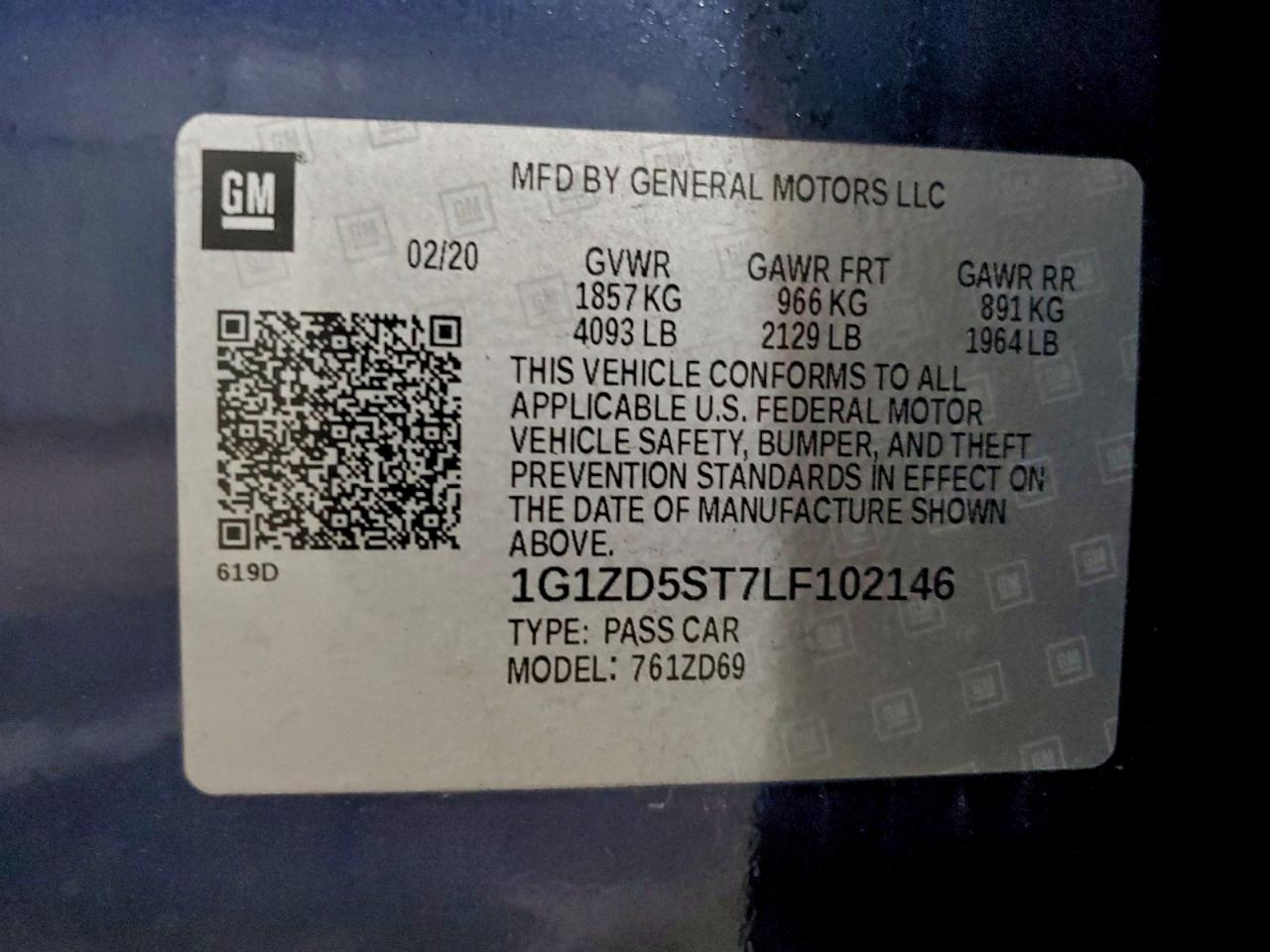 2020 Chevrolet Malibu Lt VIN: 1G1ZD5ST7LF102146 Lot: 93643325