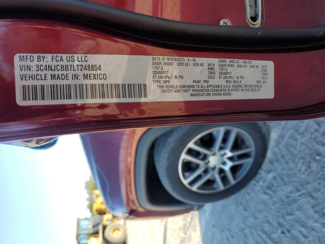 2020 Jeep Compass Latitude VIN: 3C4NJCBB7LT248854 Lot: 90661365