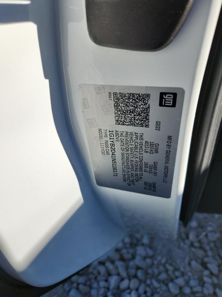 2022 Chevrolet Corvette Stingray 2Lt VIN: 1G1YB2D41N5116171 Lot: 92940835