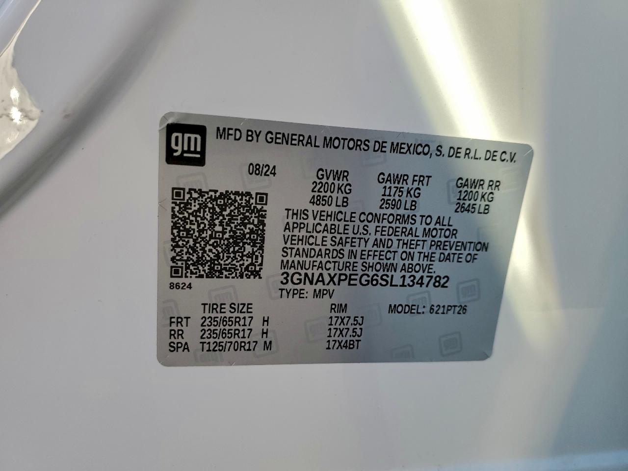 2025 Chevrolet Equinox Lt VIN: 3GNAXPEG6SL134782 Lot: 94852375