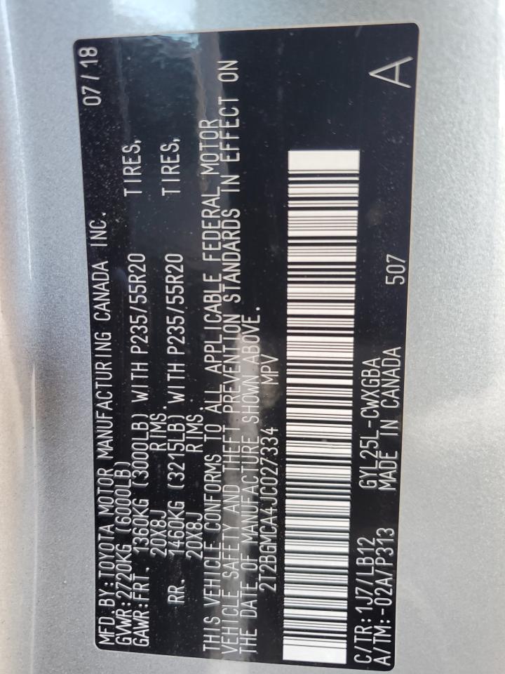 2018 Lexus Rx 450H Base VIN: 2T2BGMCA4JC027334 Lot: 93054455