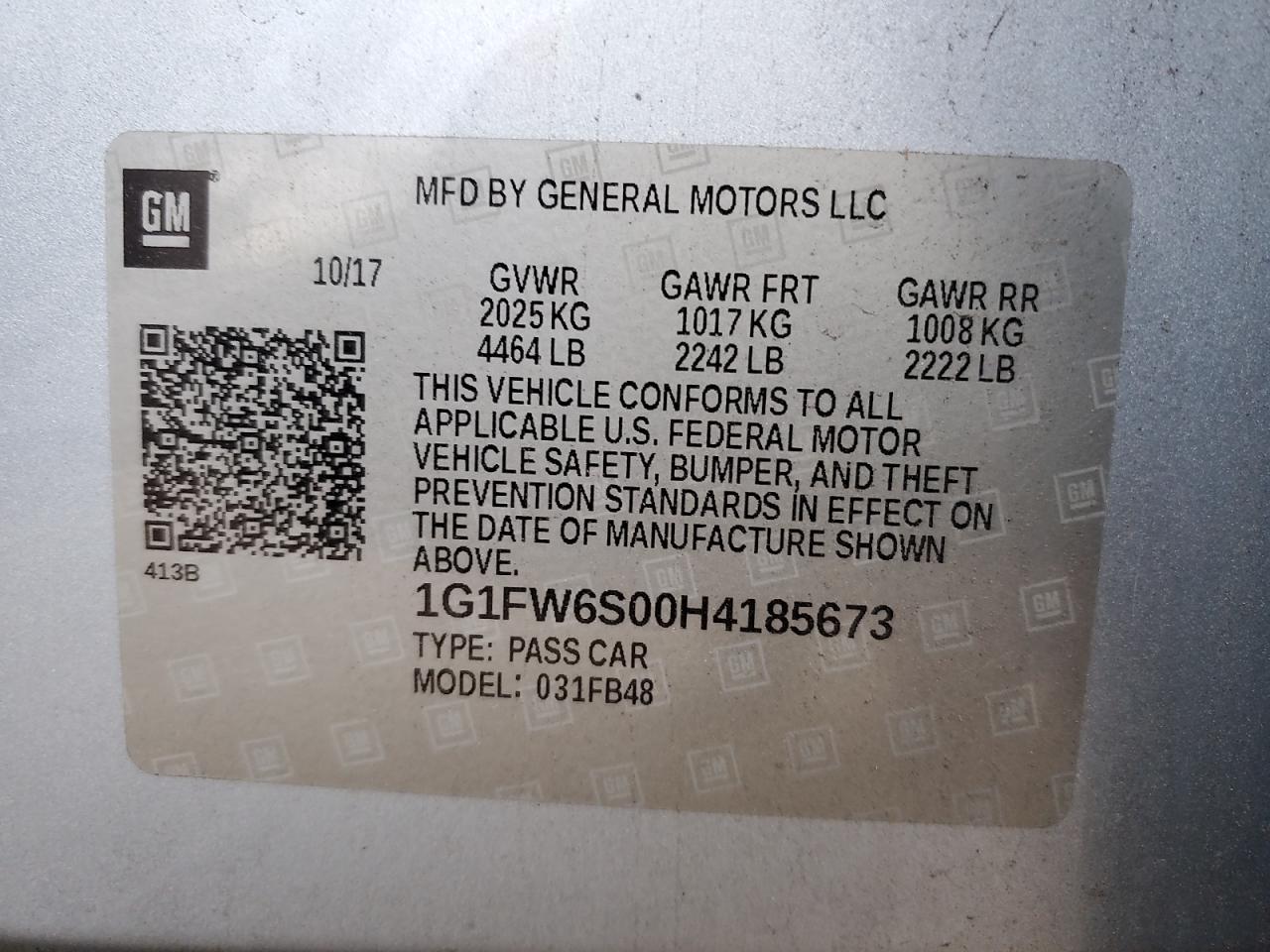 2017 Chevrolet Bolt Ev Lt VIN: 1G1FW6S00H4185673 Lot: 90841615