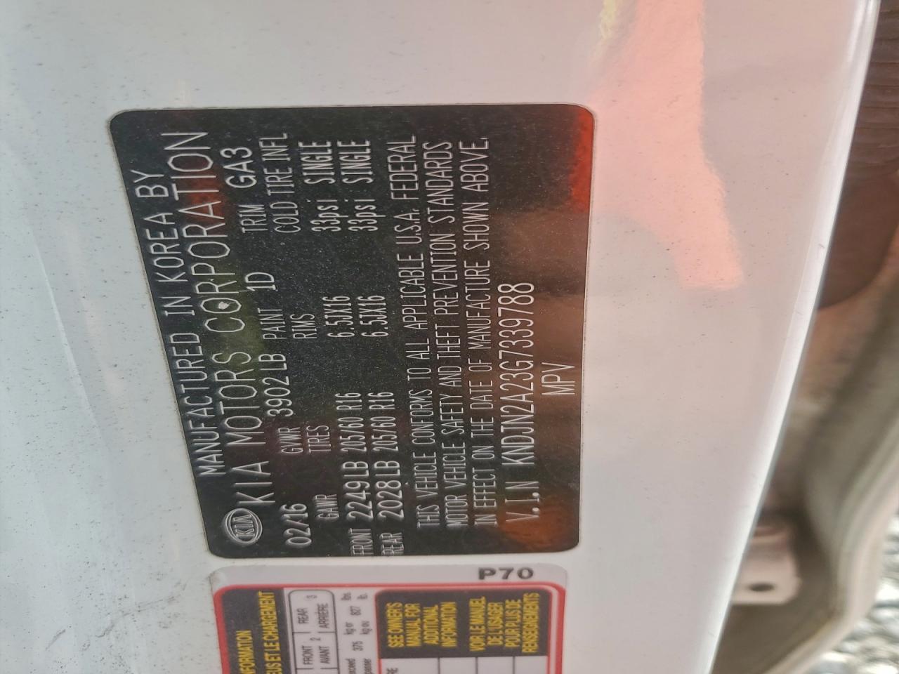 2016 Kia Soul VIN: KNDJN2A23G7339788 Lot: 94228065