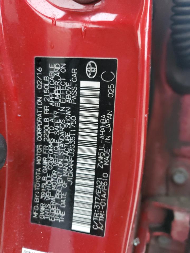 2016 Toyota Prius VIN: JTDKARFU3G3511750 Lot: 94878085