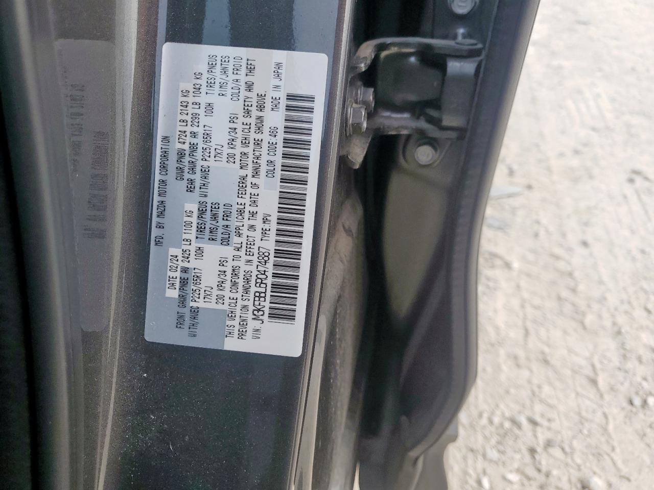 2024 Mazda Cx-5 Select VIN: JM3KFBBL6R0474887 Lot: 93026515