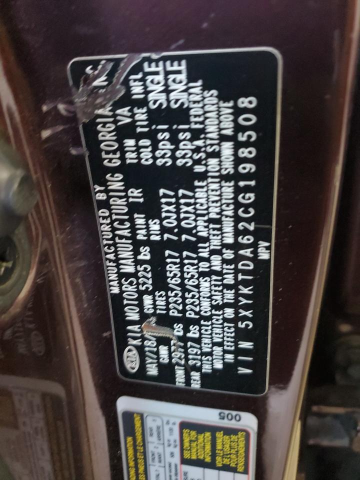 2012 Kia Sorento Base VIN: 5XYKTDA62CG198508 Lot: 92054225