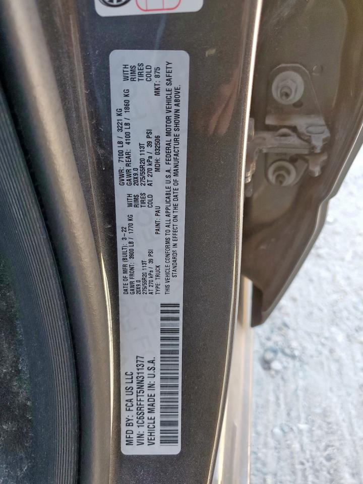 2022 Ram 1500 Big Horn/Lone Star VIN: 1C6SRFFT5NN311377 Lot: 91579445