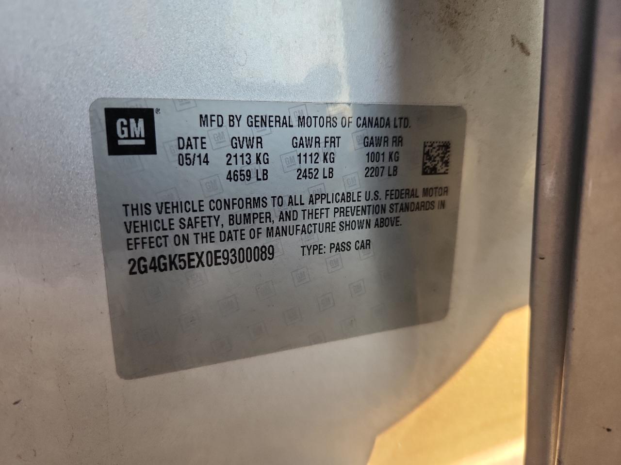 2014 Buick Regal VIN: 2G4GK5EX0E9300089 Lot: 93196965
