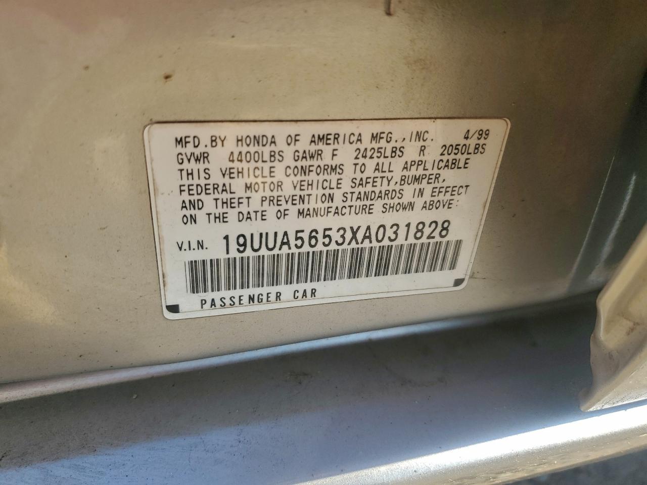 1999 Acura 3.2Tl VIN: 19UUA5653XA031828 Lot: 94192585