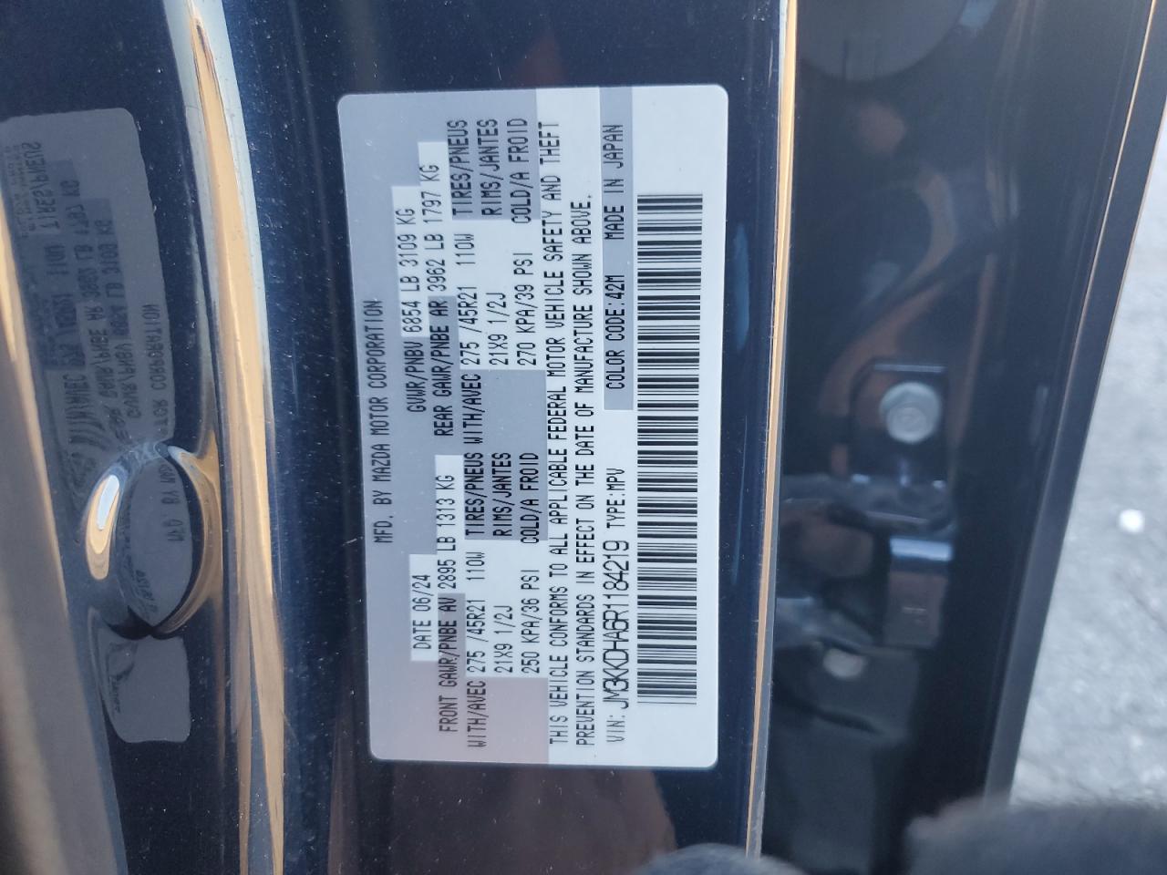 2024 Mazda Cx-90 Premium VIN: JM3KKDHA6R1184219 Lot: 92471775