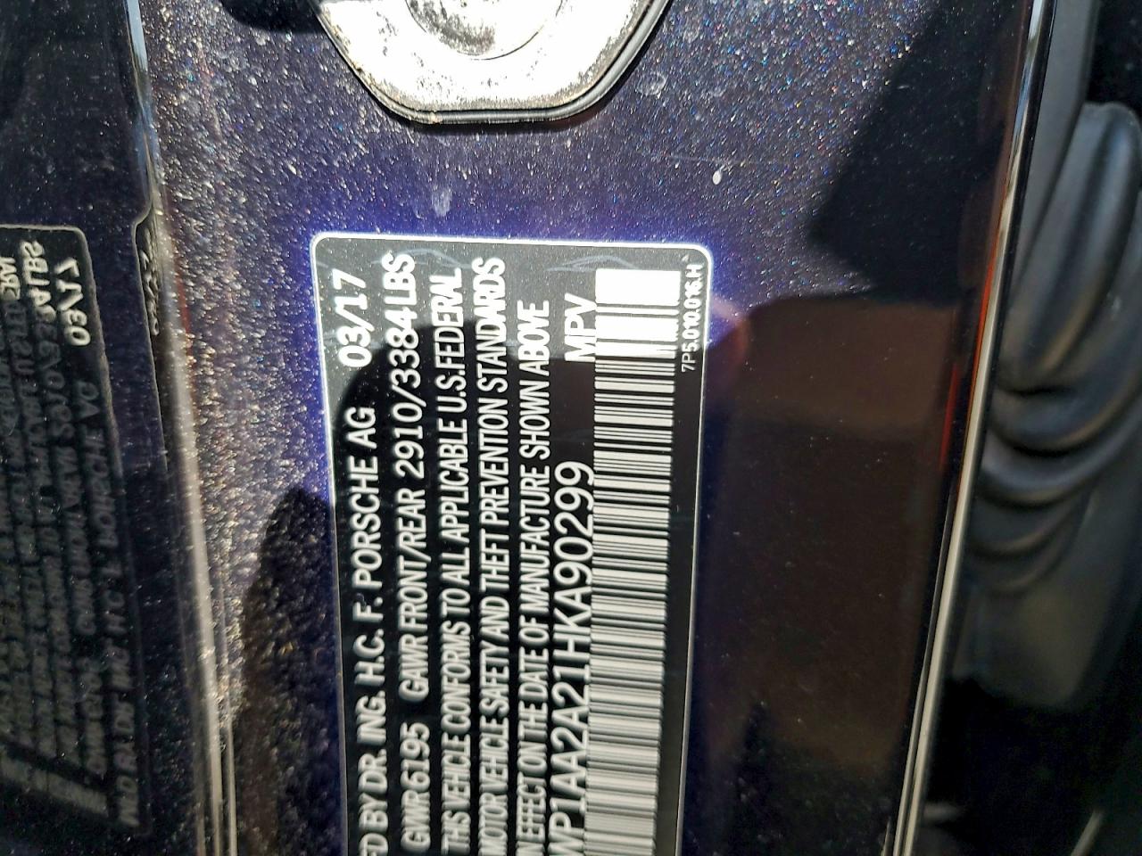 2017 Porsche Cayenne VIN: WP1AA2A21HKA90299 Lot: 93787645