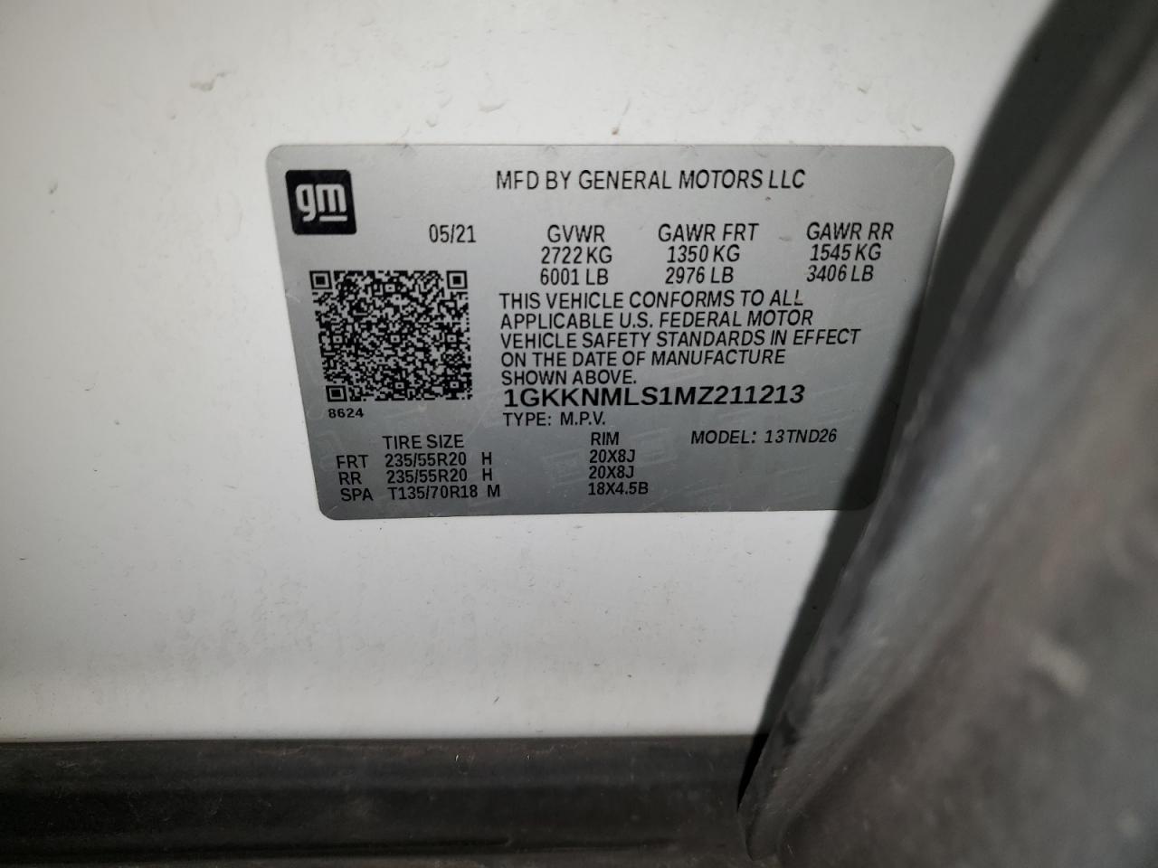 2021 GMC Acadia Slt VIN: 1GKKNMLS1MZ211213 Lot: 93120315