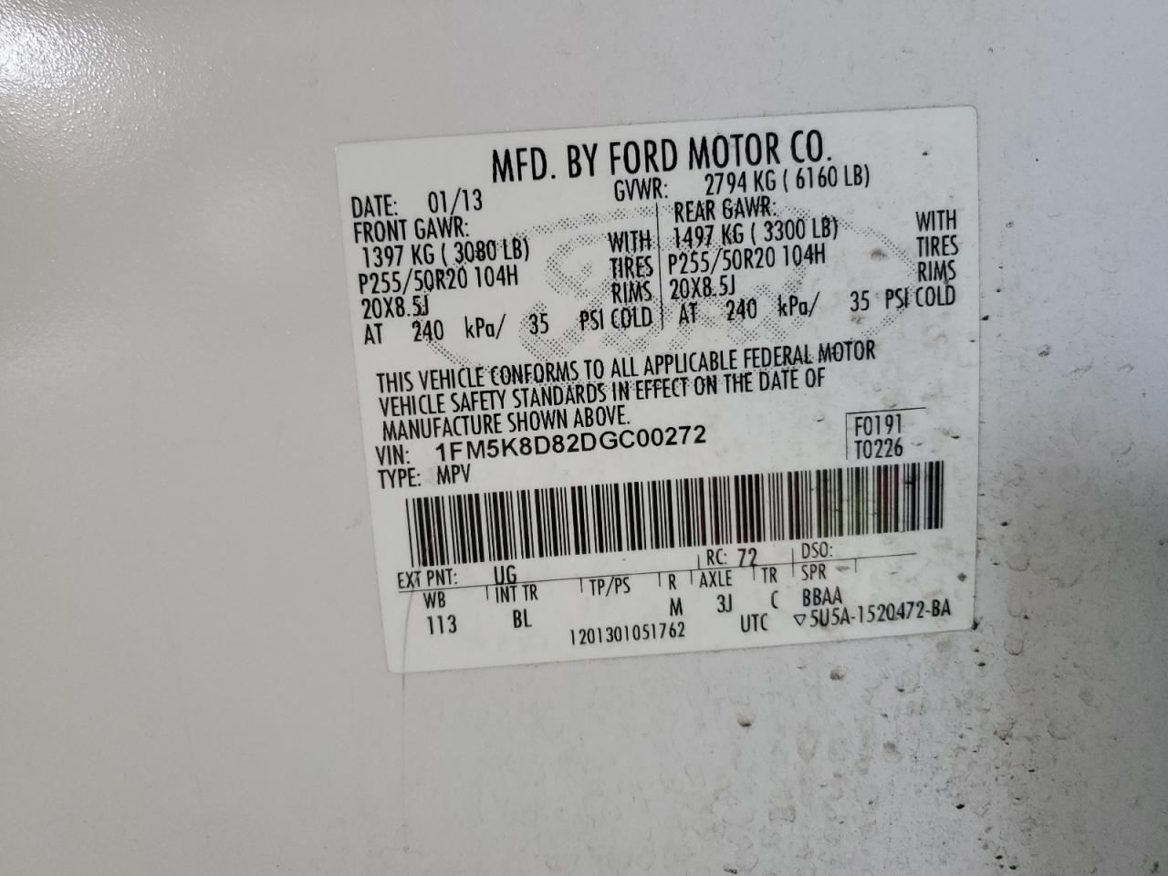 2013 Ford Explorer Xlt VIN: 1FM5K8D82DGC00272 Lot: 90748625