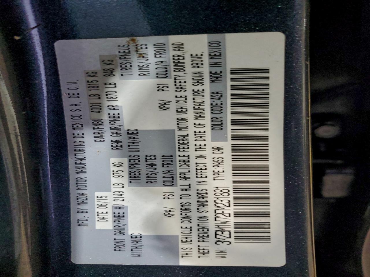 2015 Mazda 3 Grand Touring VIN: 3MZBM1W72FM231881 Lot: 93833315