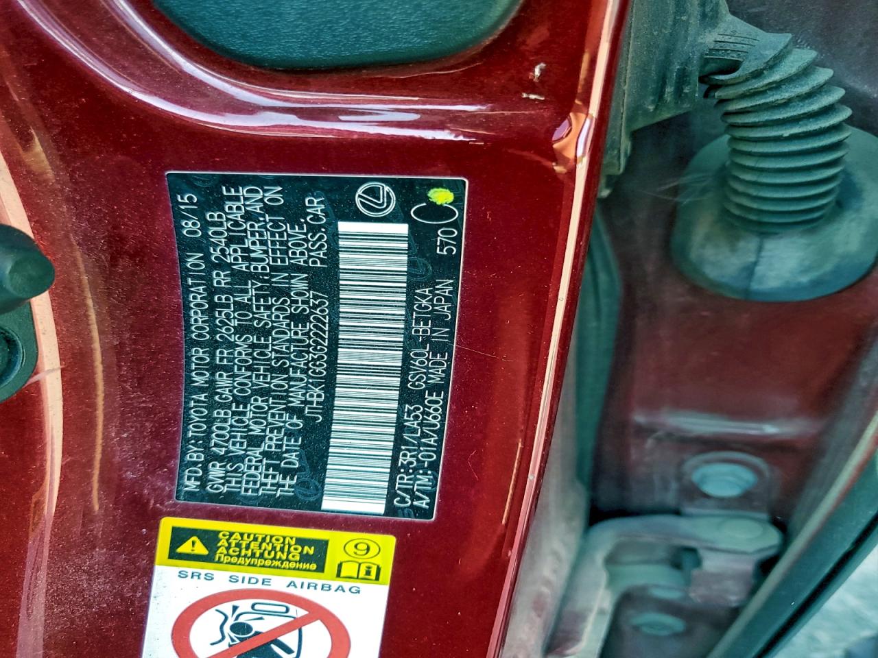 2016 Lexus Es 350 VIN: JTHBK1GG3G2222637 Lot: 94215575