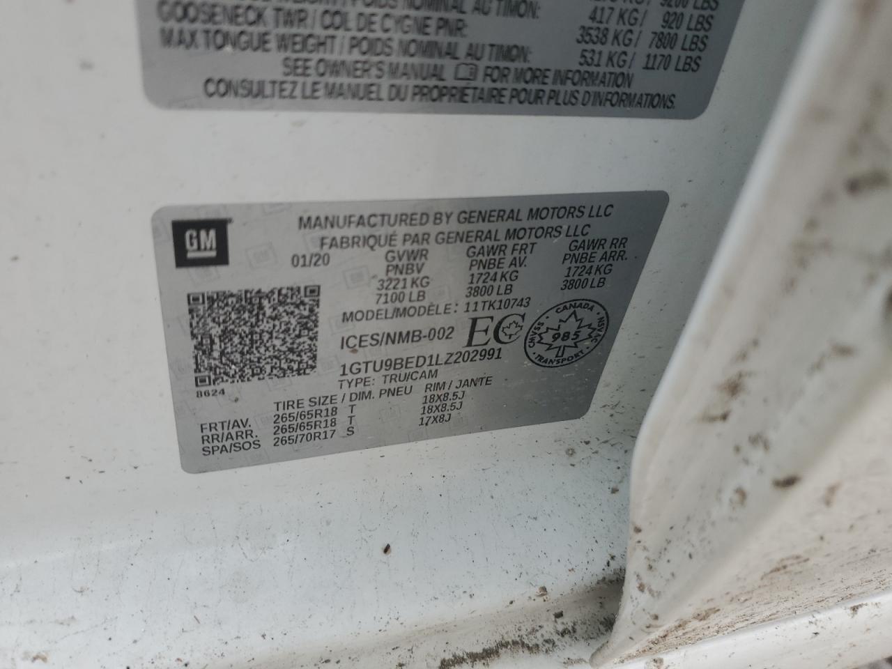 2020 GMC Sierra K1500 Sle VIN: 1GTU9BED1LZ202991 Lot: 91007075