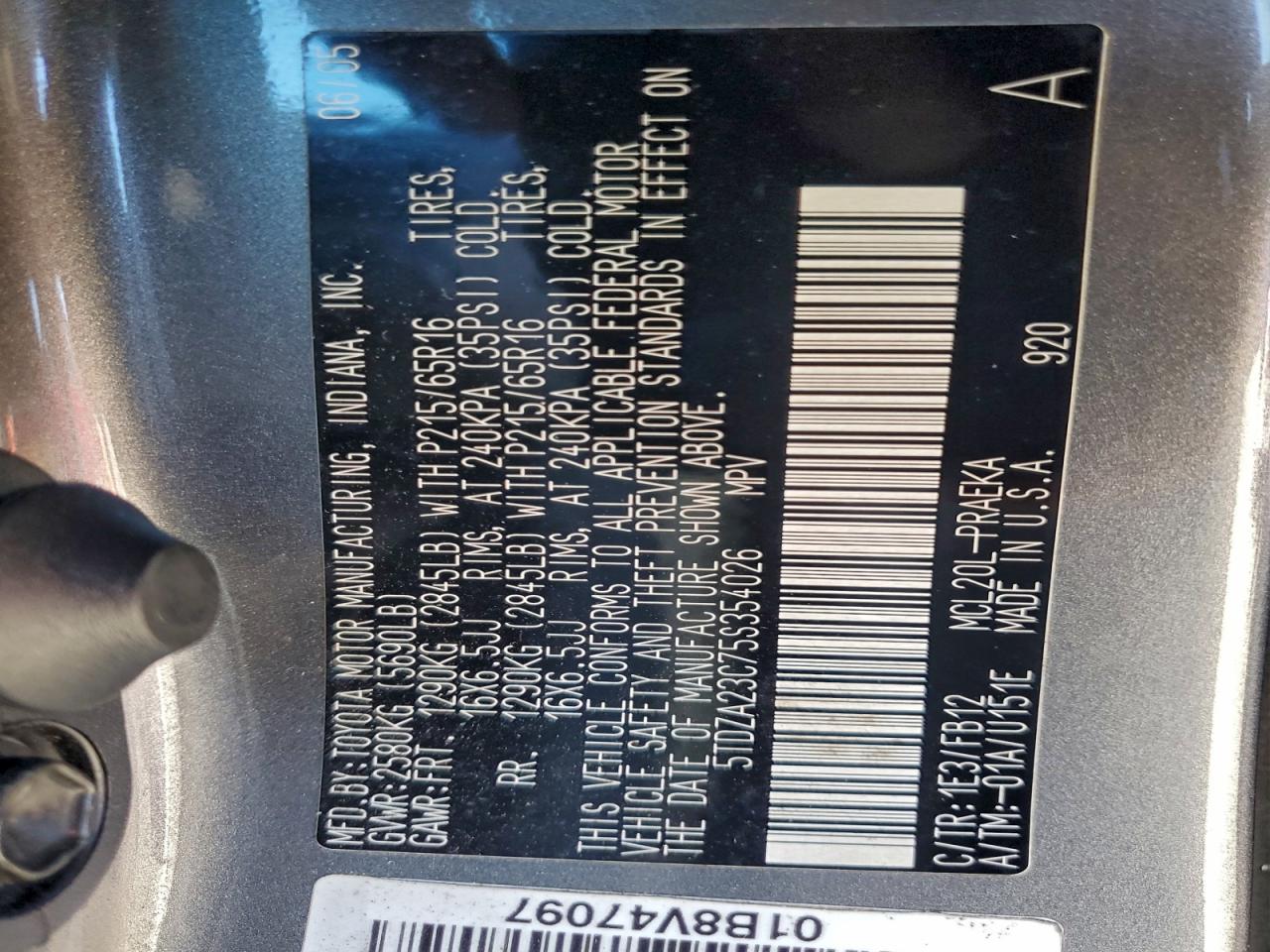 2005 Toyota Sienna Ce VIN: 5TDZA23C75S354026 Lot: 93942825