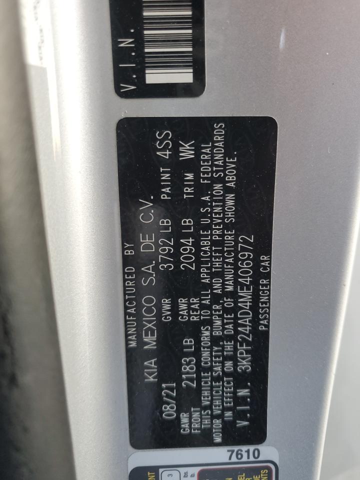 2021 Kia Forte Fe VIN: 3KPF24AD4ME406972 Lot: 92722645