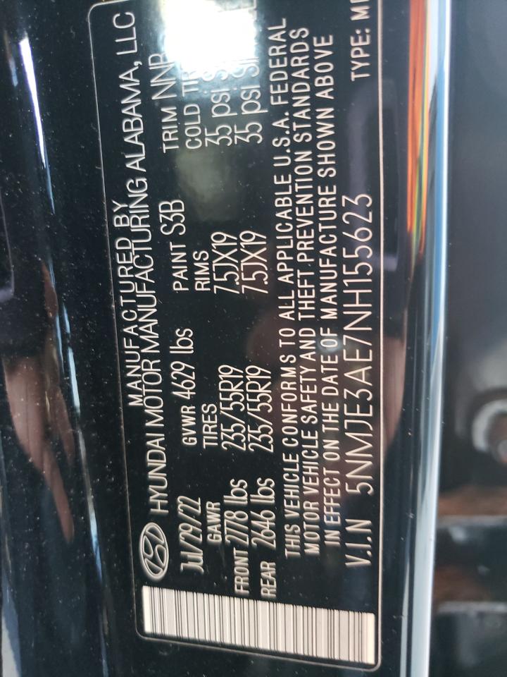 2022 Hyundai Tucson Limited VIN: 5NMJE3AE7NH155623 Lot: 93057355