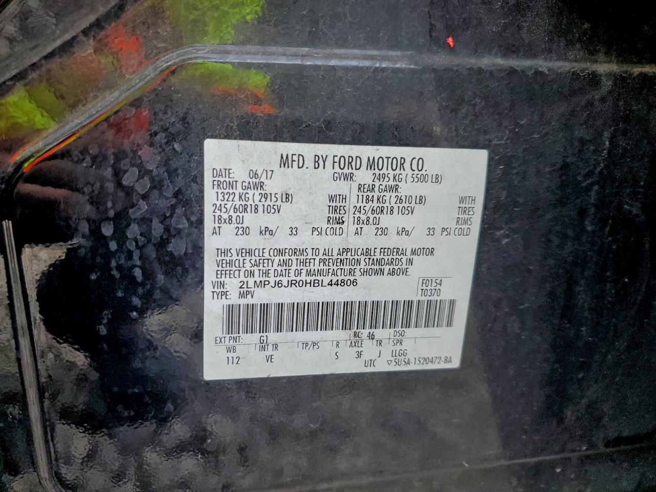 2017 Lincoln Mkx Premiere VIN: 2LMPJ6JR0HBL44806 Lot: 93483345