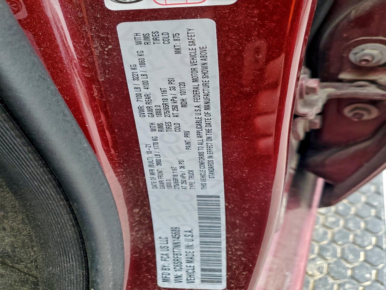 2022 Ram 1500 Big Horn/Lone Star VIN: 1C6SRFBT7NN145689 Lot: 94467995